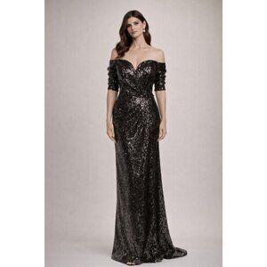 Rene Ruiz Black Sequin Off-Shoulder Evening Gown NWT